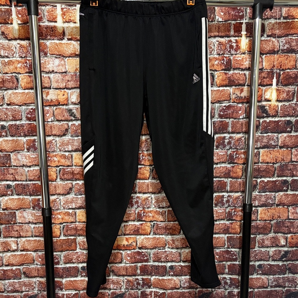 Adidas men’s XL Aeroready Running Black Joggers White Stripes